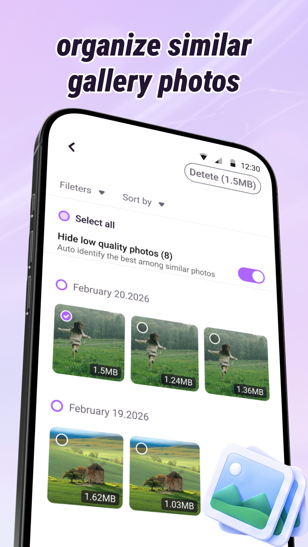 Similar photo organization screen